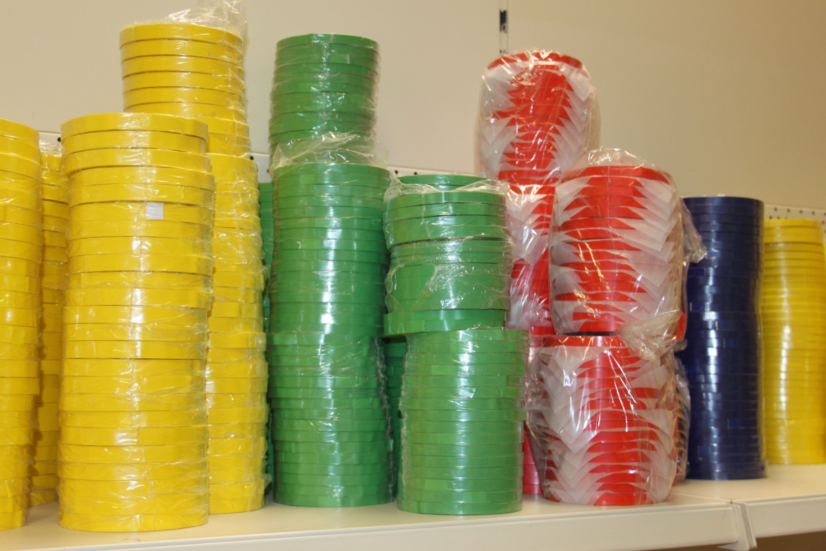 Commissie Steil boeket verpakkings tape 6 mm groningen, pvc tape, geel,blauw,groen,rood